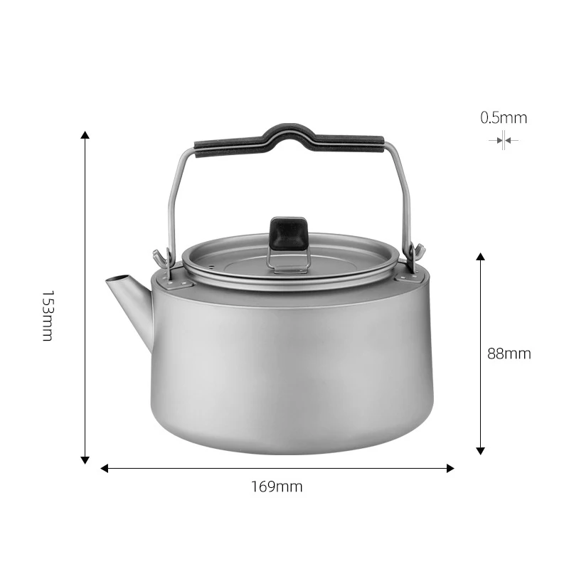 1L Sustainable Stainless Titanium Travel Kettle with Wood Handle