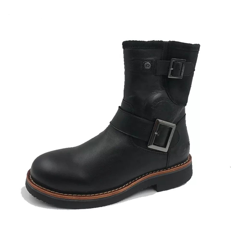 Genuine Cow Leather Shoes Classic Buckle Zipper Men Motorcycle Boots