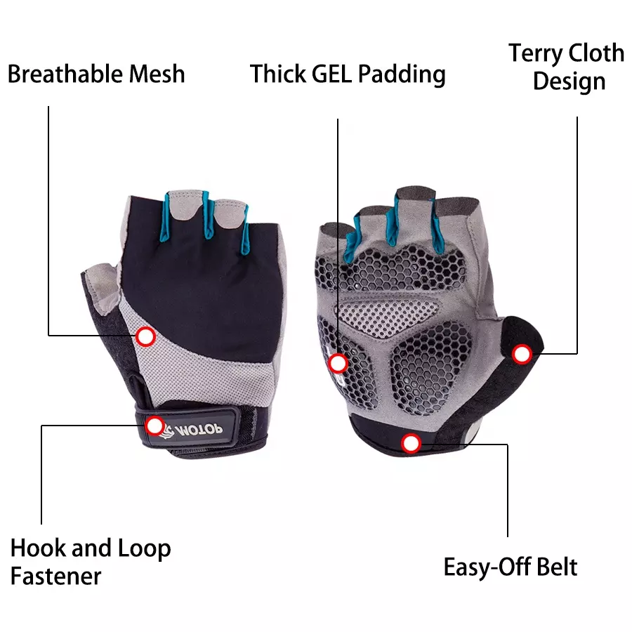 Bike GEL Padding on Palms Breathable and Anti-shock Fingerless Cycling Glove