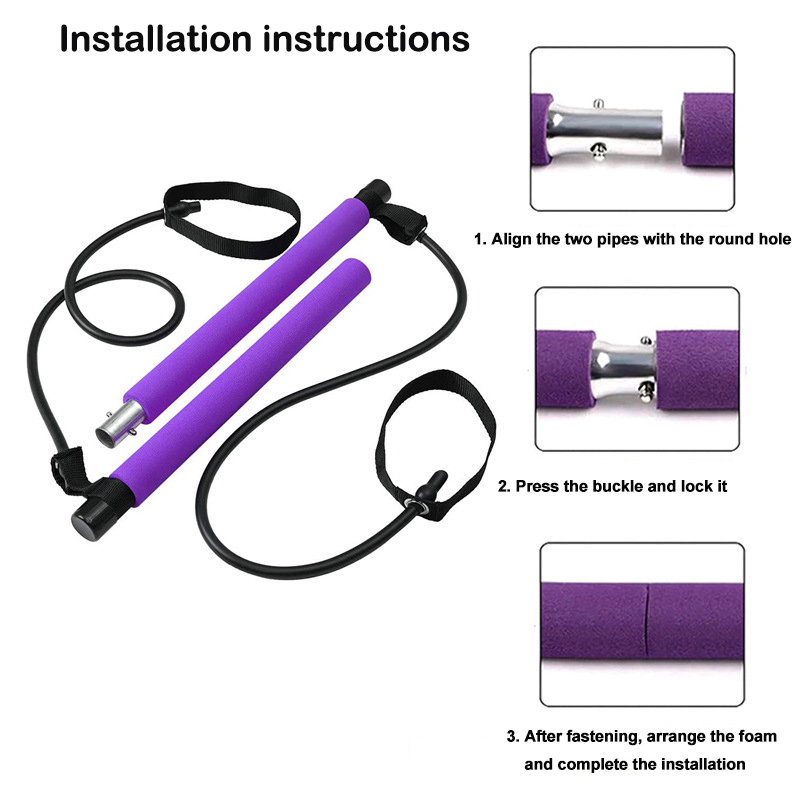 Yoga Pilates Exercise Stick Home Workout Stick With Long Resistance Bands