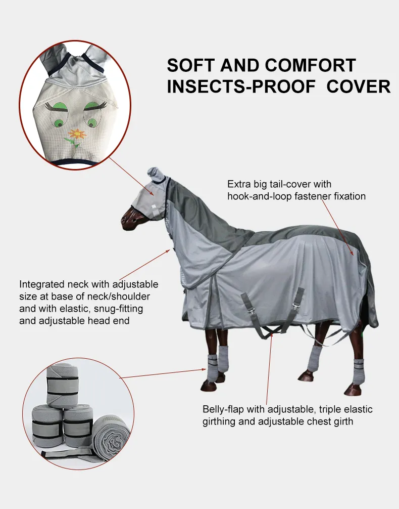 Equestrian Horse Rugs Waterproof Blanket With Polo Wraps and Fly Mask