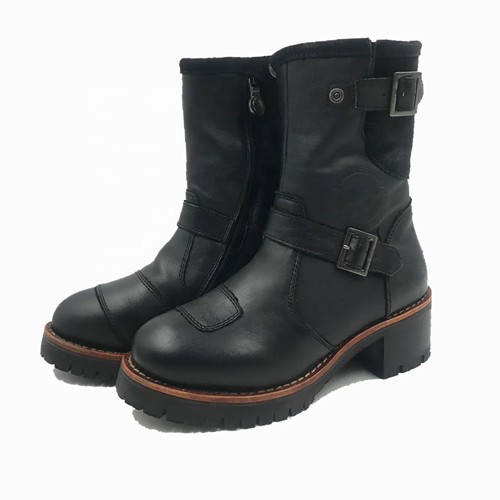 CE Pass Waterproof Black Genuine Cow Leather Comfortable Zipper Motorcycle Boots For Women