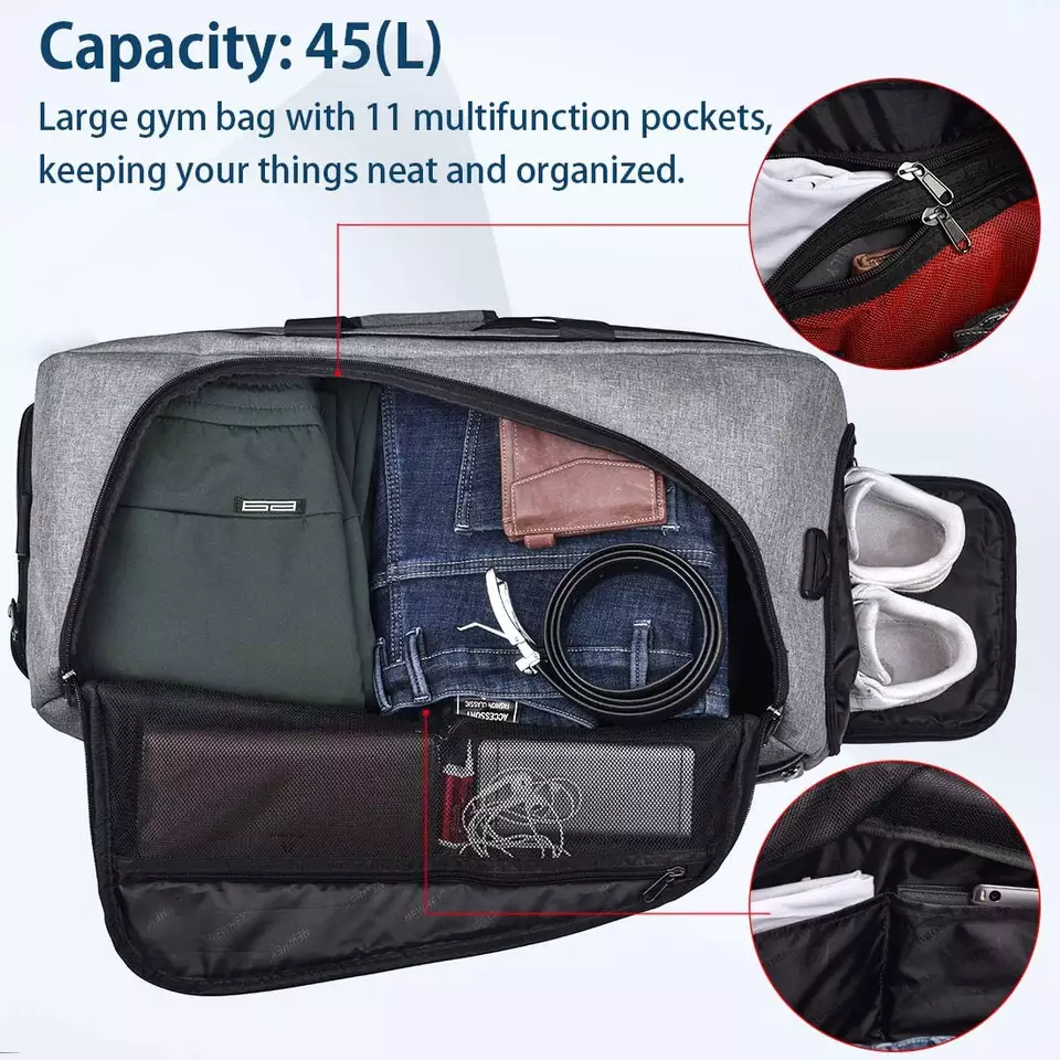Water Resistant 45L Gym Bag Storage Sport Hiking Travel Bag