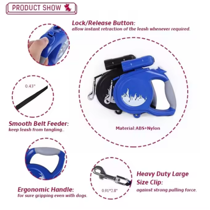 Dog Retractable Leash With LED flashlight China