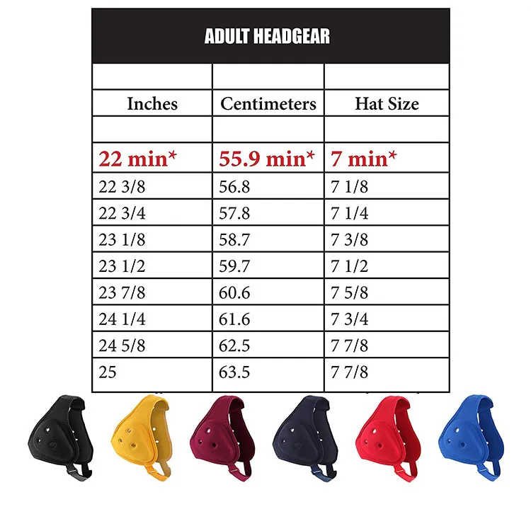 Size Chart of Handle Head Gear Adjustable Ear Guards