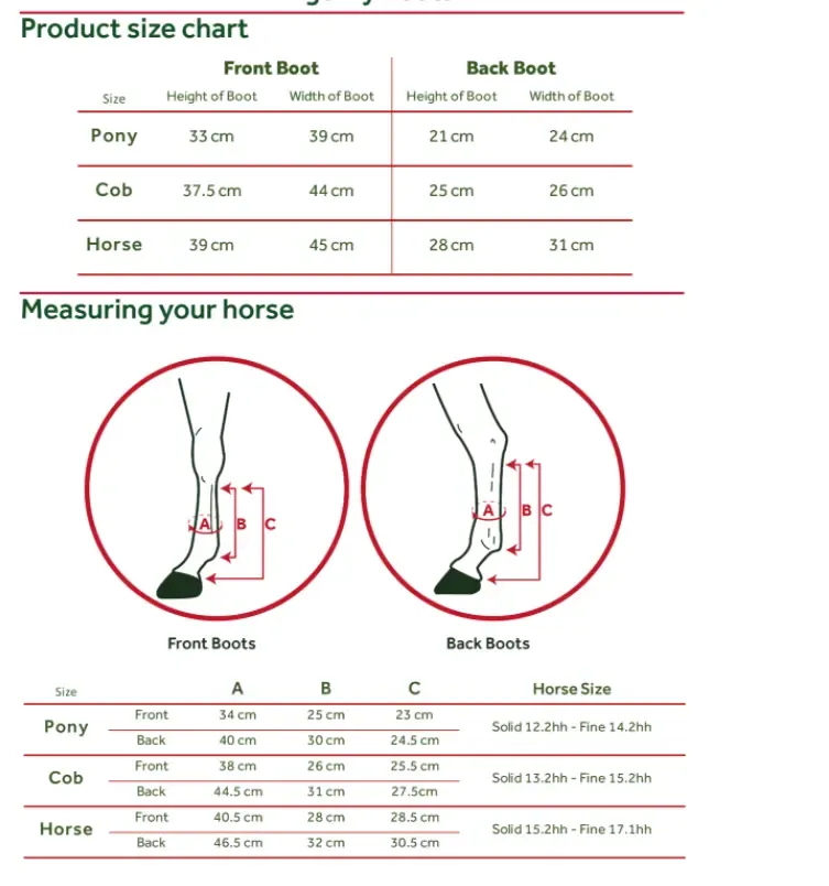 Measurements of horse equestrian fly boot mesh wrap