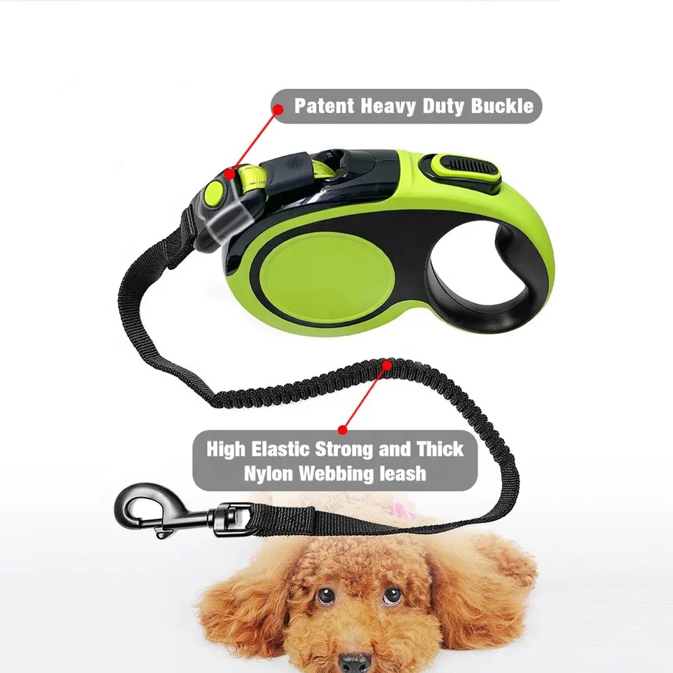 Reflective Nylon Dog Retractable Leash Poop Bag Dispenser Set