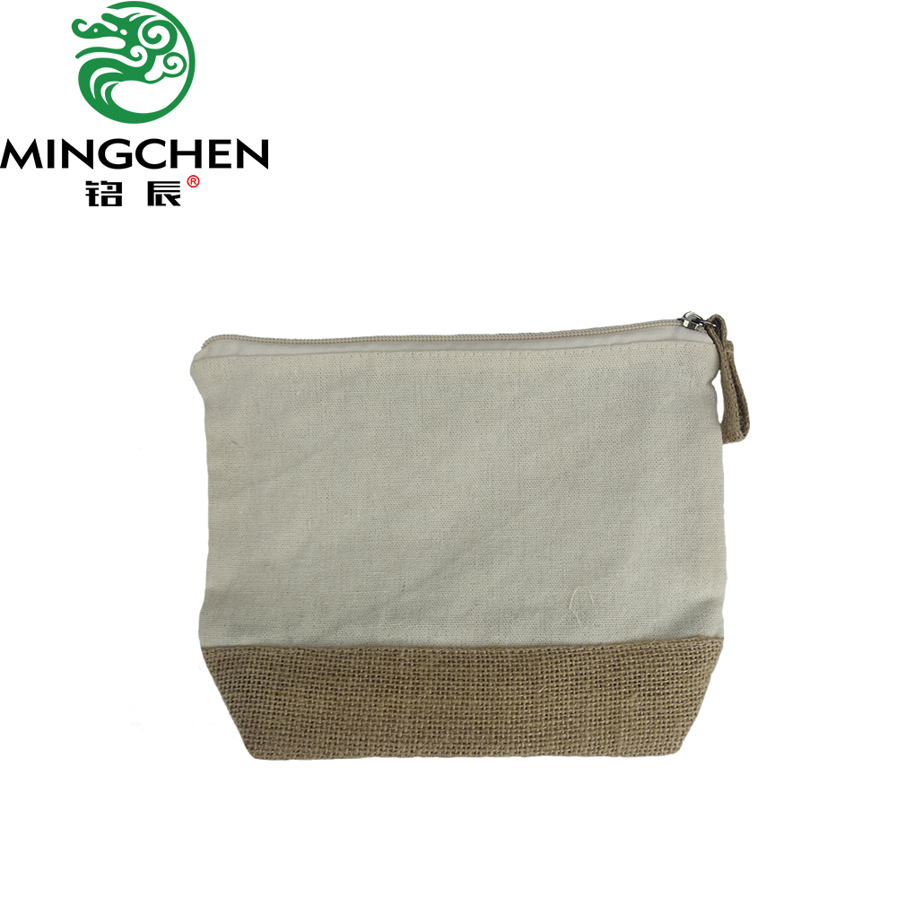 cotton and jute cosmetic bag with zipper