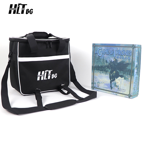 Size contrast of HITBG26 board game tote bag and a standard size boardgame