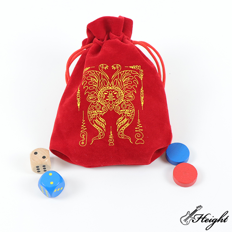 Small red velvet dice bag with chinese traditional pattern