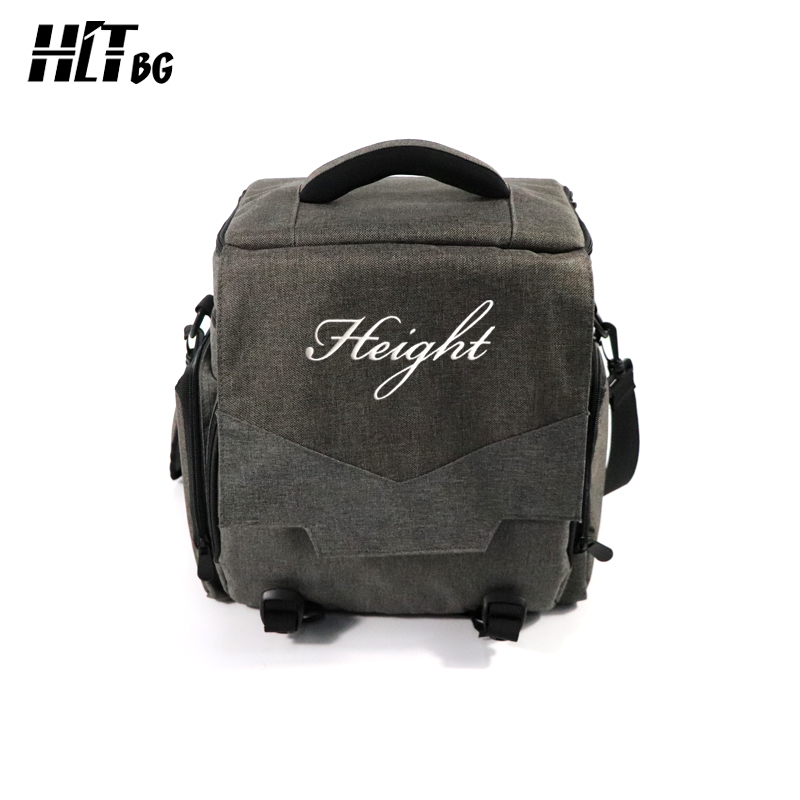 Front view of grey board game backpack