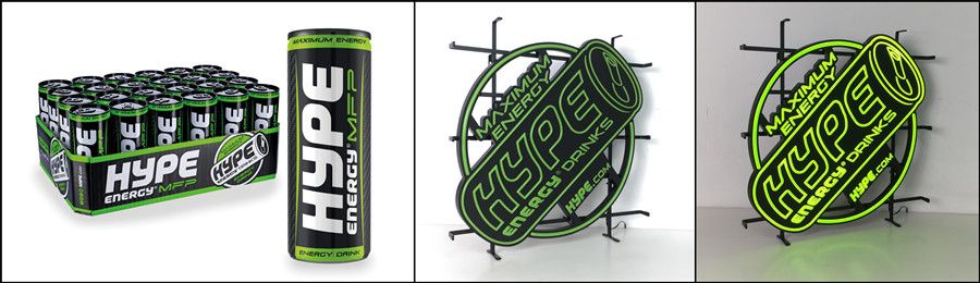 neon beverage signs for hype energy drink