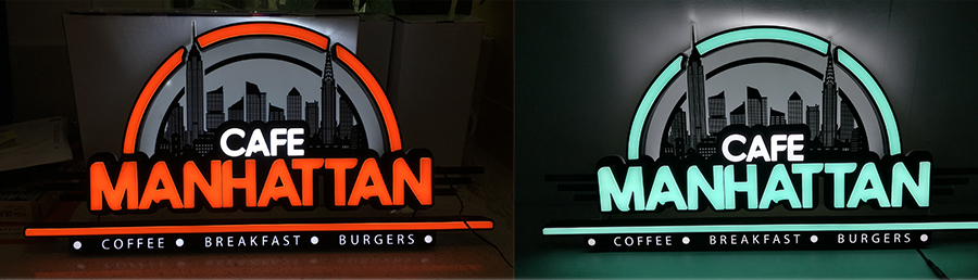 personalized coffee bar shop open breakfast neon sign for Manhattan