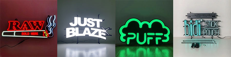 custom acrylic neon cbd signs puff Just Blaze Bidi stick pouch neon sign wholesale
