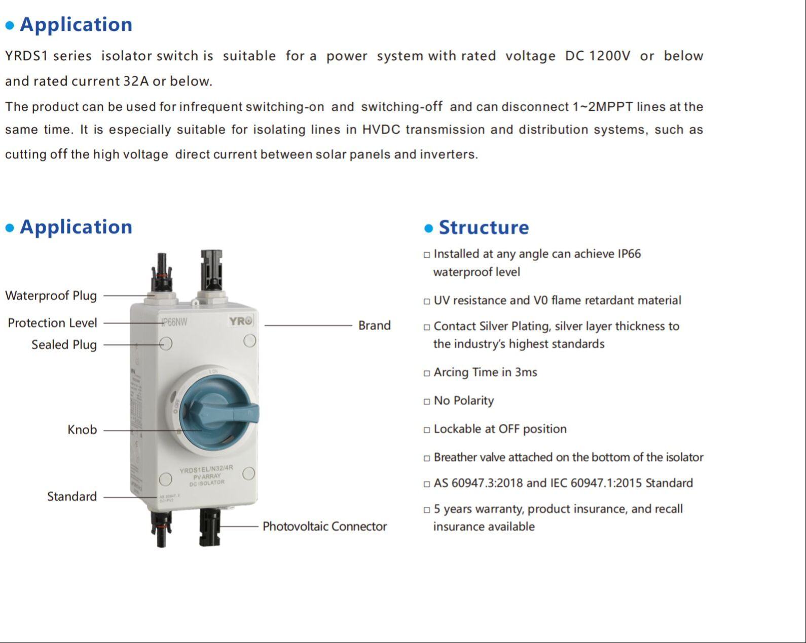 DC power isolator switch YRDS1EL-N32-4