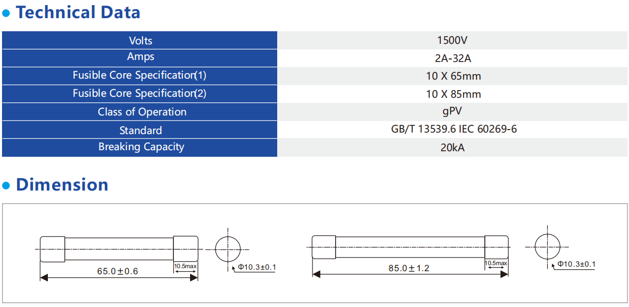 solar photovoltaic fuse YROPV-32H