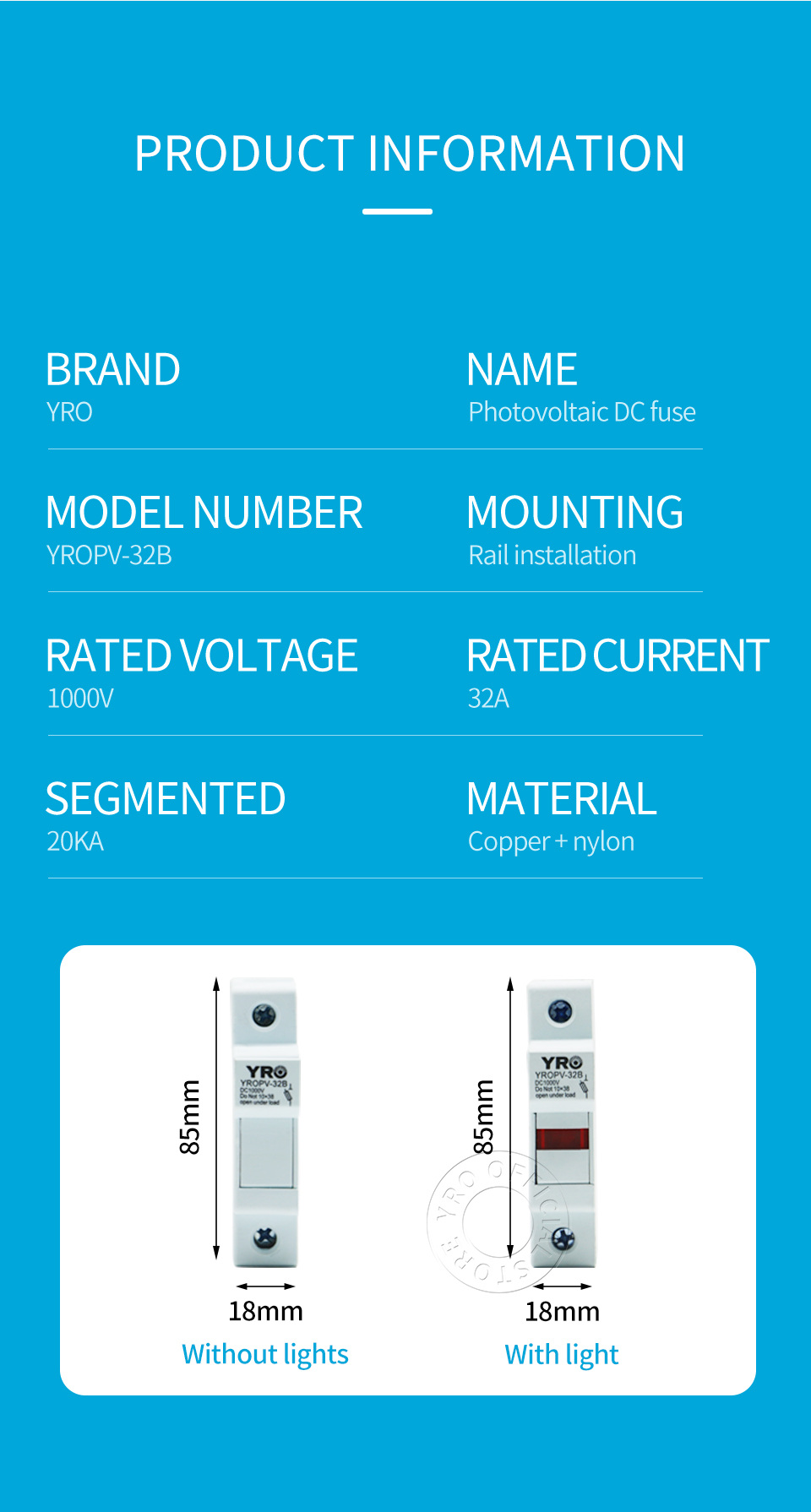 Photovoltaic Fuse Solar Holder YROPV-32B