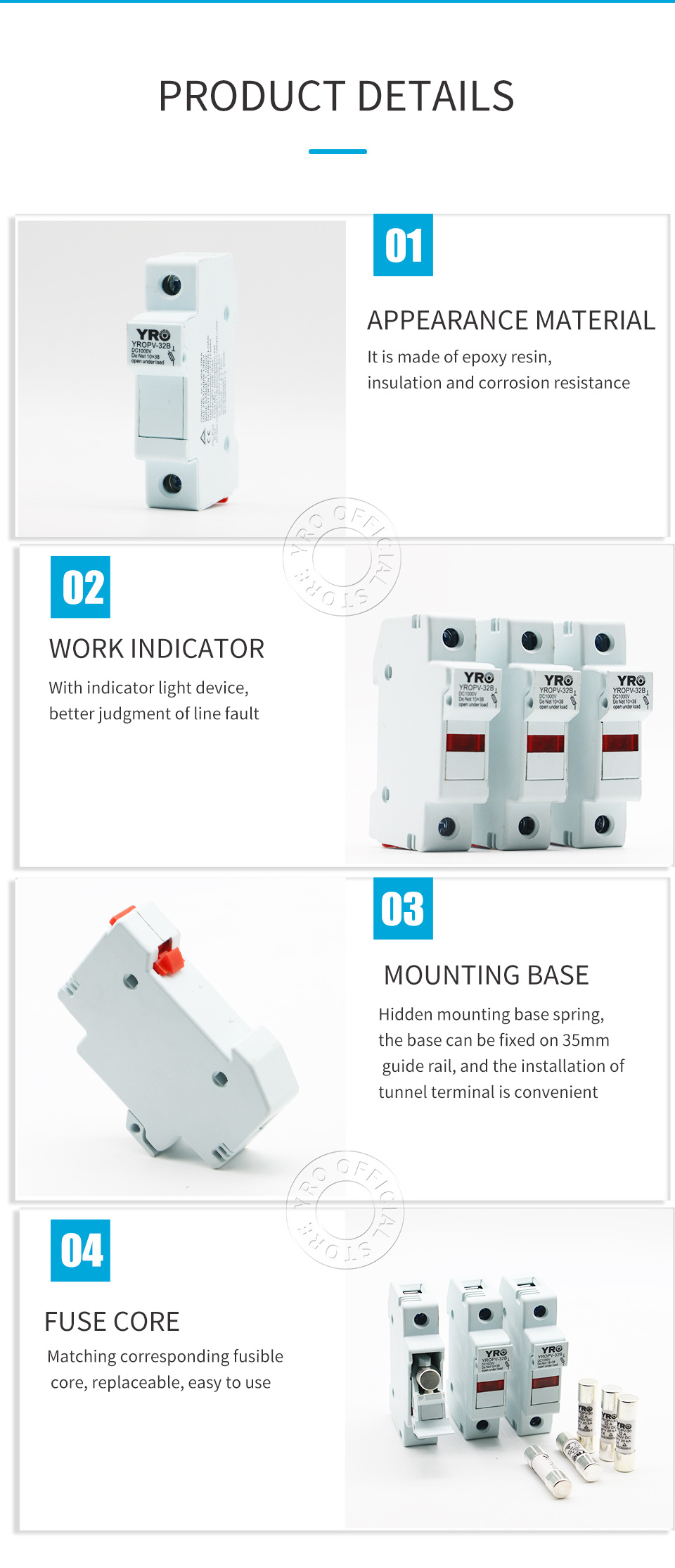 Photovoltaic Fuse Solar Holder YROPV-32B