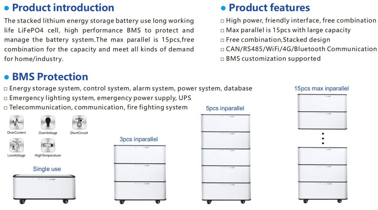 5.12KWh stacked lithium energy storage battery