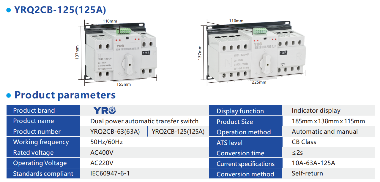 ATS Double Power Automatic Transfer Switch YRQ2CB