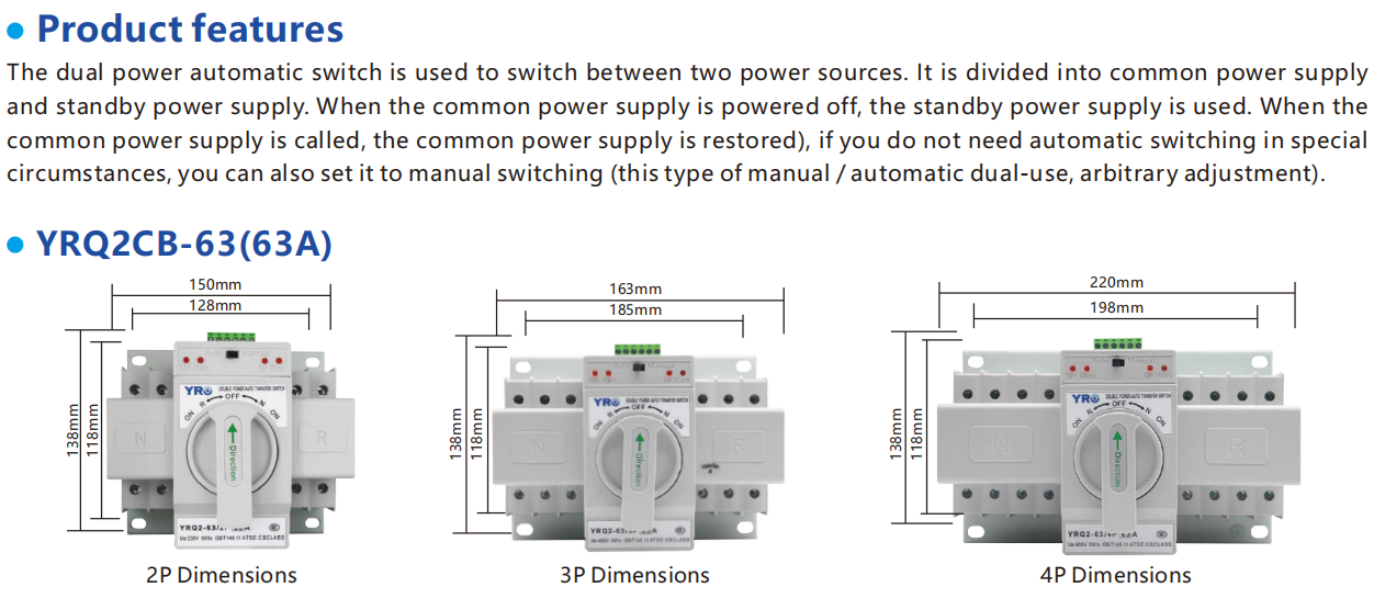 ATS Double Power Automatic Transfer Switch YRQ2CB