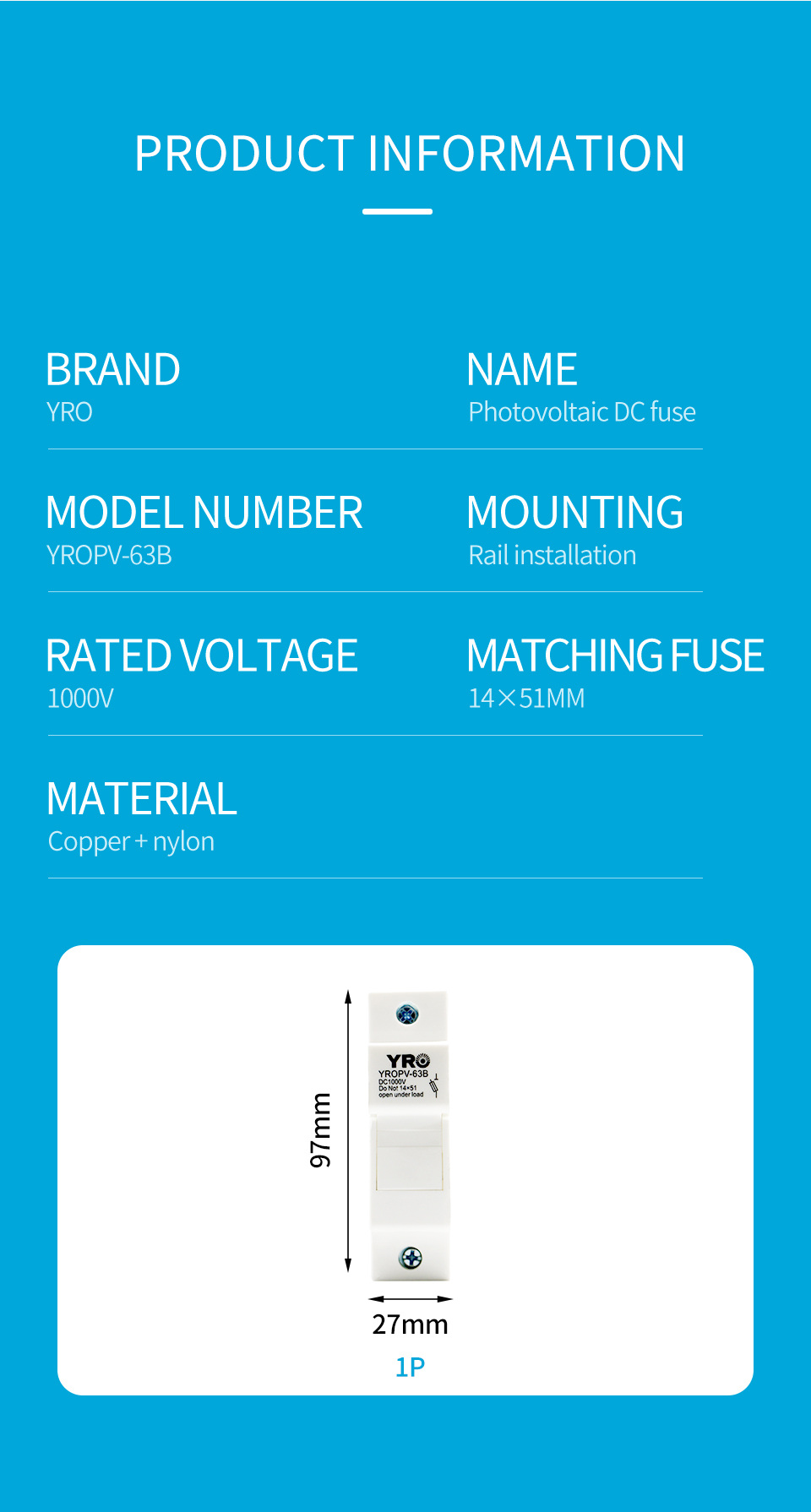 Solar DC1000V Fuse Holder YROPV-63B