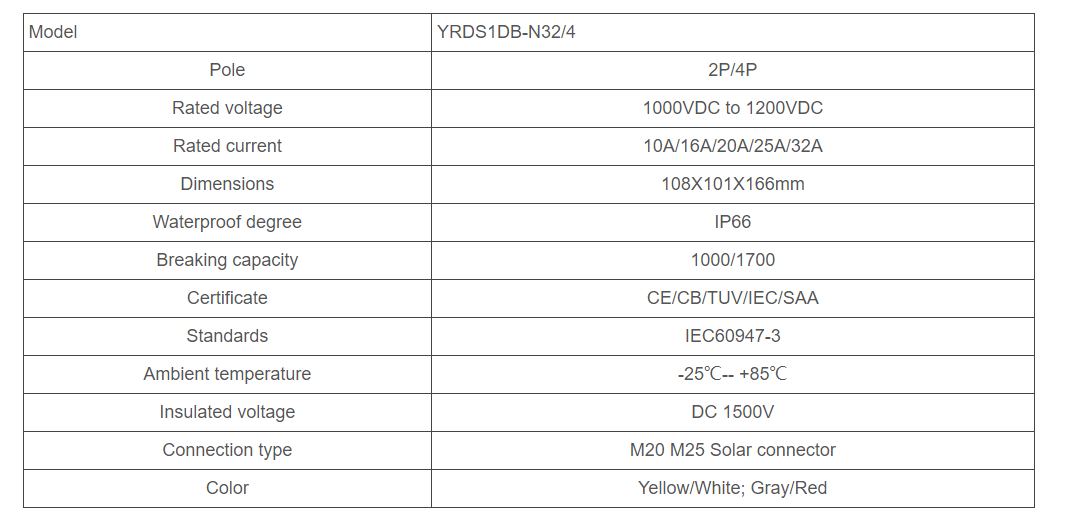lockable dc isolator switch disconnector YRDS1DB/N32/4