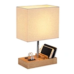 Wooden Base Table Lamp With 3 USB Charging Ports and Phone Organizer