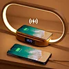 Factory Sale Stepless Dimming Wooden Bedside Table Lamp With Wireless Charger and Clock