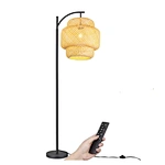 Boho Woven Adjustable Metal Tall Floor Lamp With Rattan Shade For Living Room