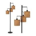 Vintage 3 Lights Metal Tree Standing Lamp With Rattan Shades For Living Room