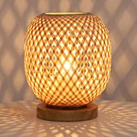 Handmade Dimmable Bamboo Woven Rattan Table Bedside Lamp For Bedroom