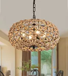 New Modern Circle Home Decor Rustic 4-Lights Rattan Shade Chandeliers Pendant Lights For Dining Room