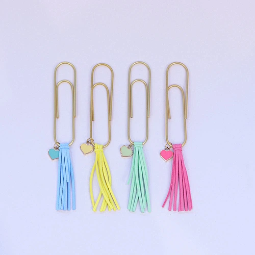 wholesale customized paper clips colorful tassels metal big paper clips bookmark