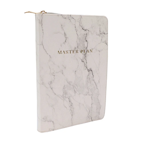 Faux Leather Zip Folio Light Marbling Gold Foil 150 sheets zip folio; marbling print cover with gold foil