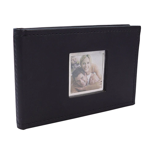 PU Leather Cover 24 photos Slip in 4X6" Photo Album Black with Window Welded bound black PU leather album  mini album