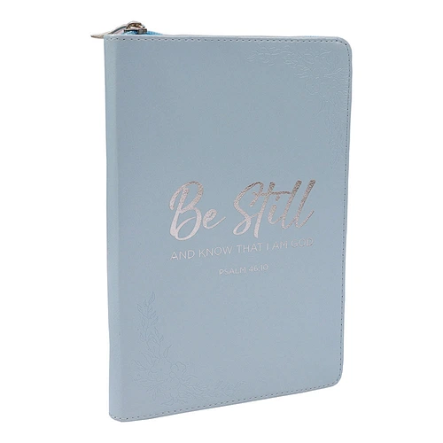 Faux Leather Zip Folio Light Blue Sliver Foil 150 sheets Blue PU leather notebook  planner  jotter