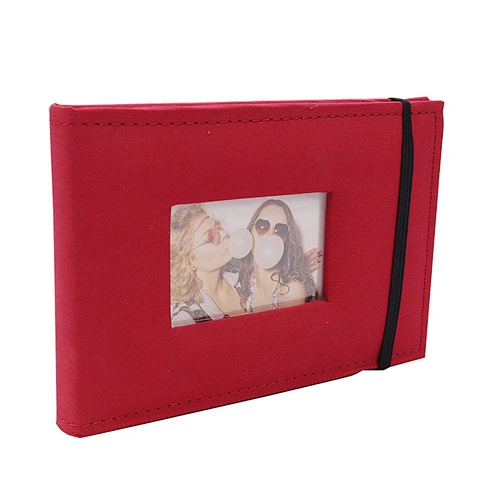 Red Fabric Cover 24 photos Slip in 4X6" Photo Album with Window Welded bound Elastic band Welded bound album  mini albums