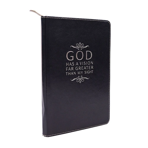 Faux Leather Zip Folio Light Black Sliver Foil 150 sheets Black PU leather notebook; silver foil covered planner