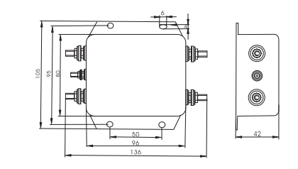 DBD4 DC noise filter Overall Dimension（±1mm)