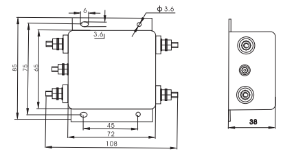 DBD5 DC power noise filter Overall Dimension(±1mm)
