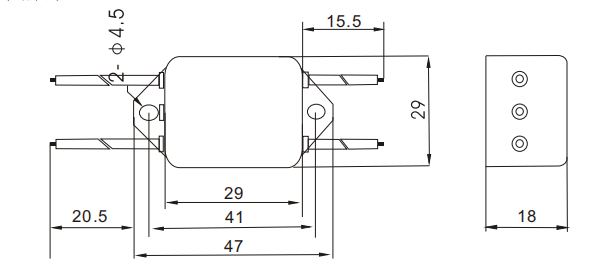 DC Line Noise Filter Overall Dimension(±1mm)