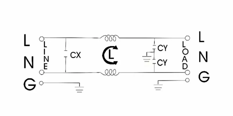 DAA1 10A SINGLE PHASE EMI FILTER Circuit Diagram