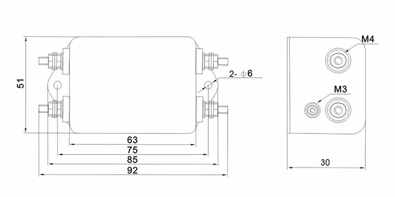 EMI FILTER Screw Terminal Overall Dimension