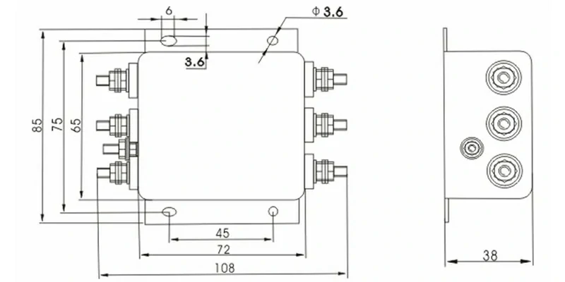 Filtro EMI de fase 3 de fase DAC1 | Compacto, perno | 6a - 20a