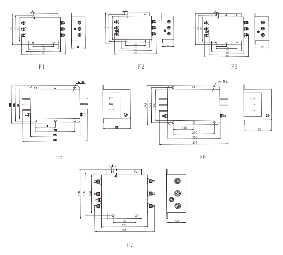 Output EMI Filter for VFD Overall Dimension（±1mm)
