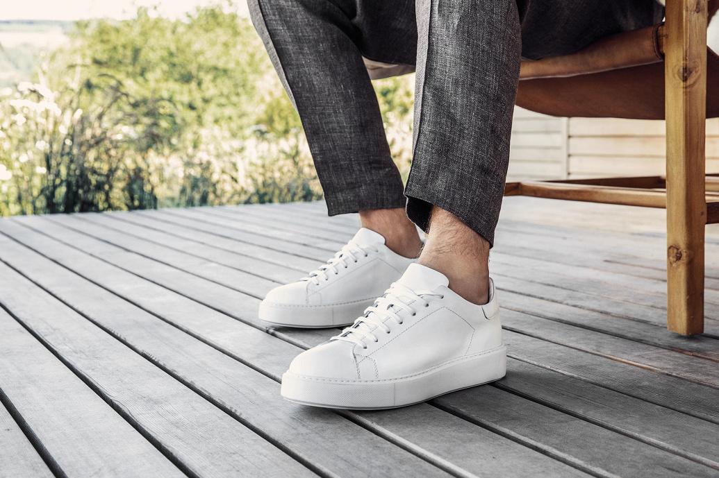 white lace up sneakers