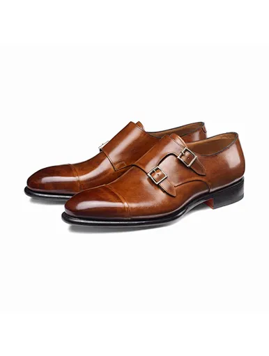 brown double monk strap shoes