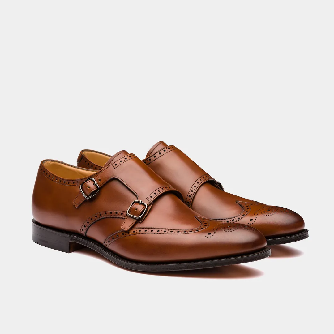 brown double monk strap shoes