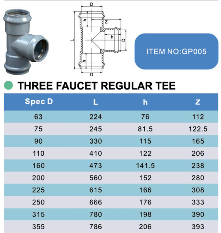 THREE FAUCET REGULAR TEE , PVC , ERA - 公元管道（浙江）有限公司